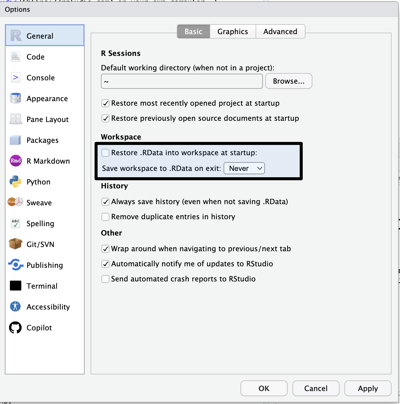 RStudio Options